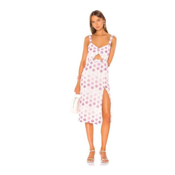 Lovers Friends Reece Cotton Floral Daisy Embroidered Barbiecore Midi Dress White - Picture 1 of 13